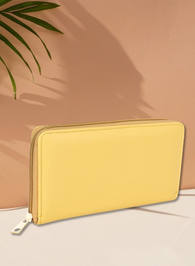 MARKQUES Zoey Pastel Yellow Zipper Wallet for Women and Girls | Stylish Vegan Leather Zip Purse for Ladies | Upto 8 Card Slots | Coin Pocket - Image 2